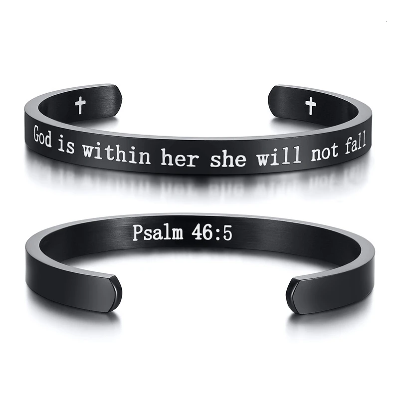 Vnox с гравировкой "For God so Love the world John 3:16" вдохновляющие библейские цитаты браслеты-манжеты для женщин и мужчин - Окраска металла: B-384B-5