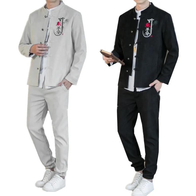 

Вельветовый костюм с длинным рукавом, Мужская одежда, новинка 2021, повседневные комплекты в китайском стиле с вышивкой, мужской размер 5XL-S