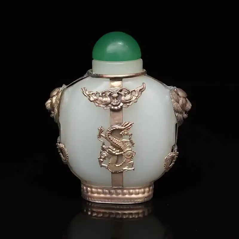 

Коллекционная резная Нефритовая и серебряная плоская бутылка ручной работы