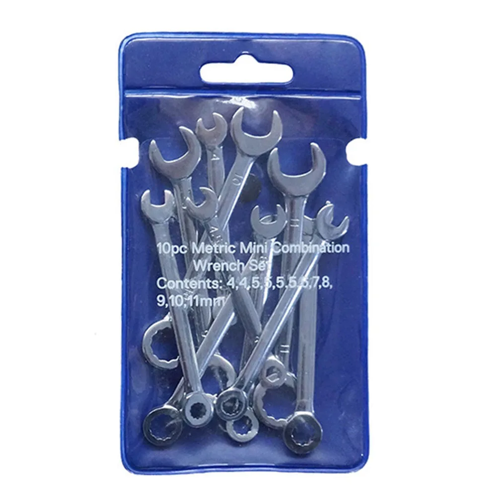 

10pcs Mini Spanner Wrenches Set Key Ring Spanner Explosion-proof Pocket British/Metric Type Wrenches Home Repair Combination