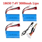 Литий-Полимерный Аккумулятор 7,4 В, 3000 мА  ч, для радиоуправляемой машины Wltoys 104281242812423124019, запчасти для радиоуправляемых лодок, Аккумулятор 7,4 В с зарядным устройством 18650, 2S T Plug