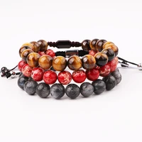 new design high quality 10mm natural stone beads adjustable macrame bracelet men