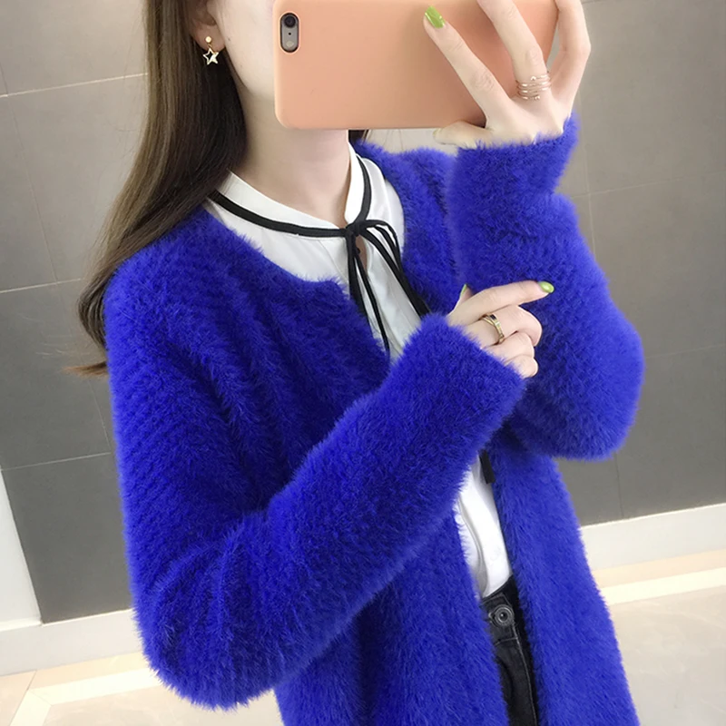 Фиолетовый женский свитер бархатный кашемировый мягкий розовый длинный