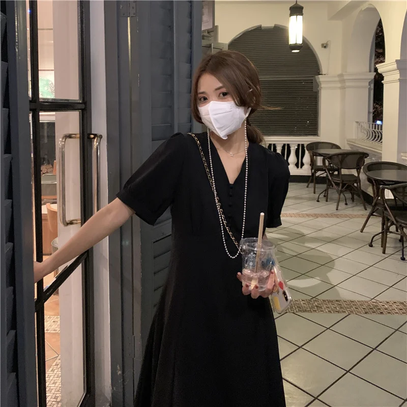 

Casual Elegant Party Ladies Dresses 2021 White Korean Fashion Summer Clothes for Women Designer Harajuku Black Beach Midi Dress