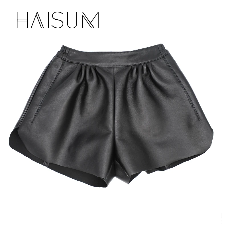 Шорты женские из овечьей кожи с эластичным поясом|shorts female|leather shortsfashion shorts |