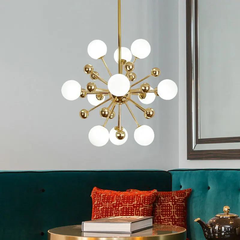 Lámpara de bola de cristal LED de diseño de diente de león para dormitorio, comedor, restaurante, Hotel, decoración nórdica interior, contemporáneo, dorado