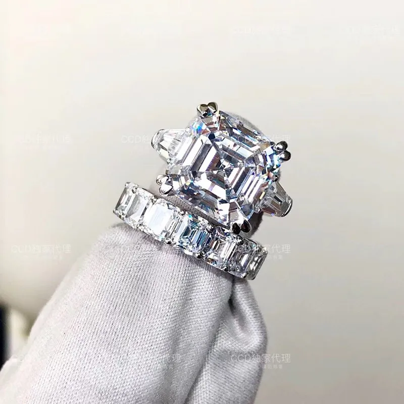Роскошное кольцо обещания из стерлингового серебра 925 пробы Asscher cut 6ct AAAA фианит