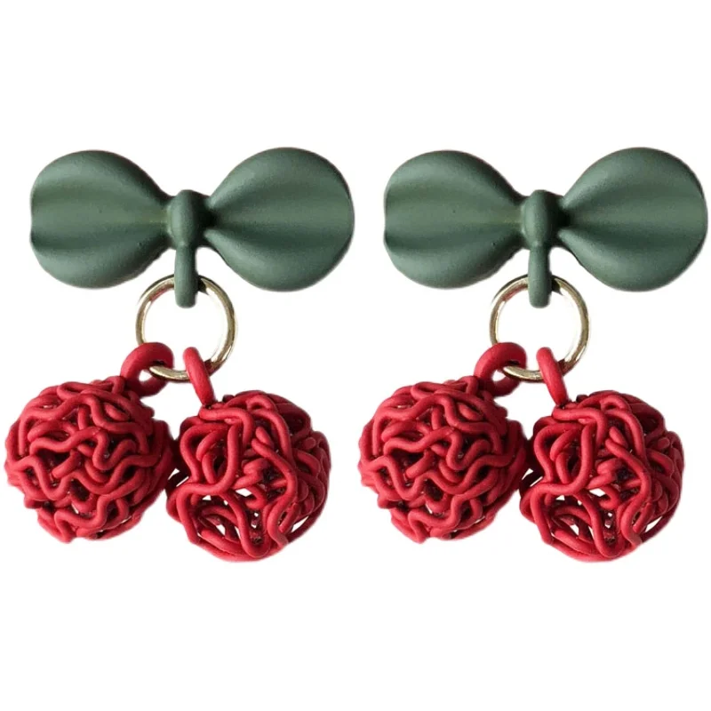 

S925 needle Lovely Design Ball Earrings 2021 New Design Green Leaf With Red Bead Drop Earrings For Gilr Women Celebration Gifts