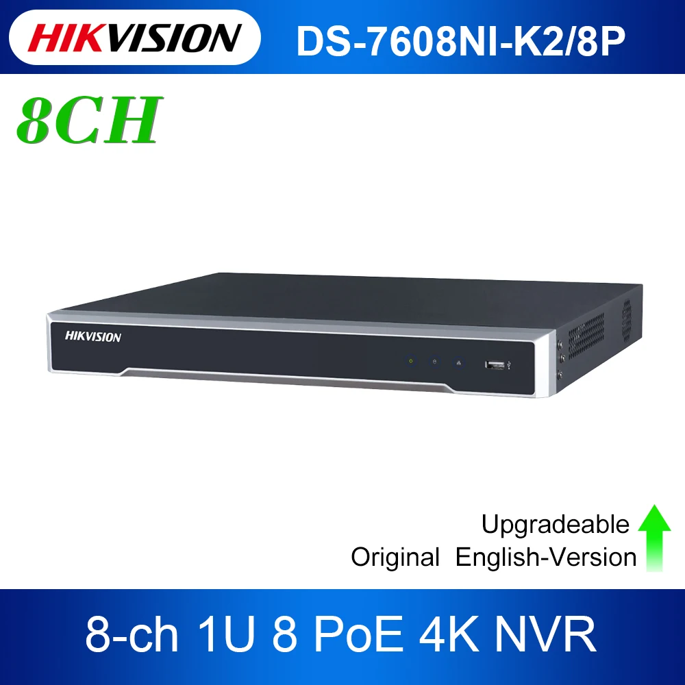 

Hikvision POE NVR 4K 8MP 8CH DS-7608NI-K2/8P Embedded Plug & Play 4K Video Recorder 2 SATA Max 12TB Interfaces 8 POE Port Onvif