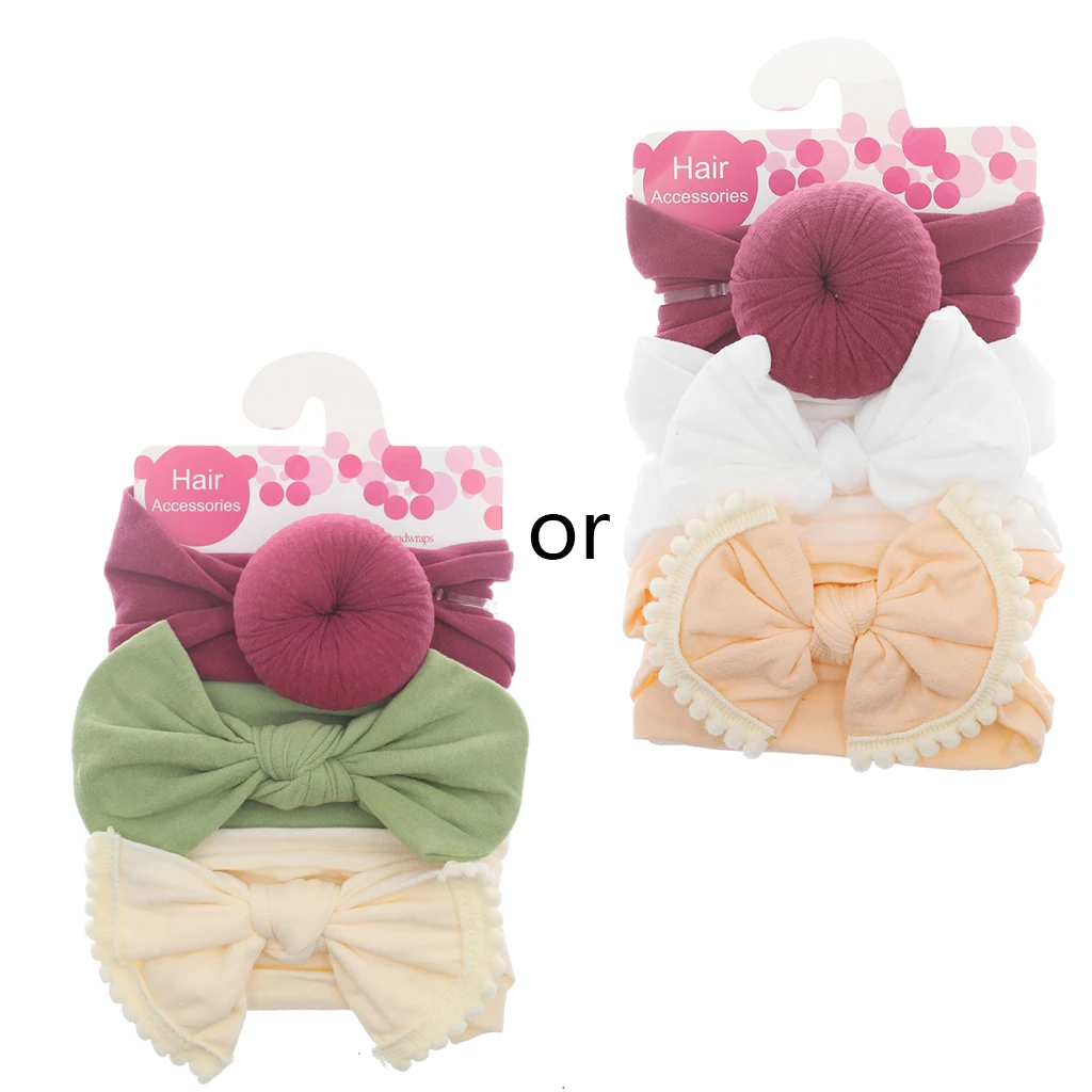 3 шт./компл. Новые однотонные нейлоновая повязка на голову с бантом и повязка на голову для милые детские волосы для девочек повязка на волосы "тюрбан" одежда для детей из мягкого хлопка, повязка на голову