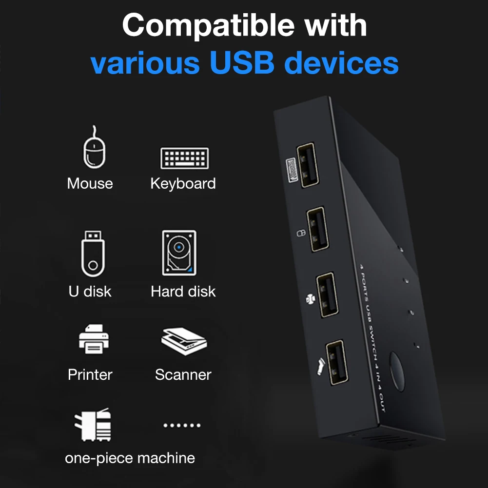 

Hdmi Kvm Switch Usb 2.0 Sharing Switch 4 Port USB Peripheral Switcher Adapter Box Hub 4 PCs Share 1 USB Device For Printer