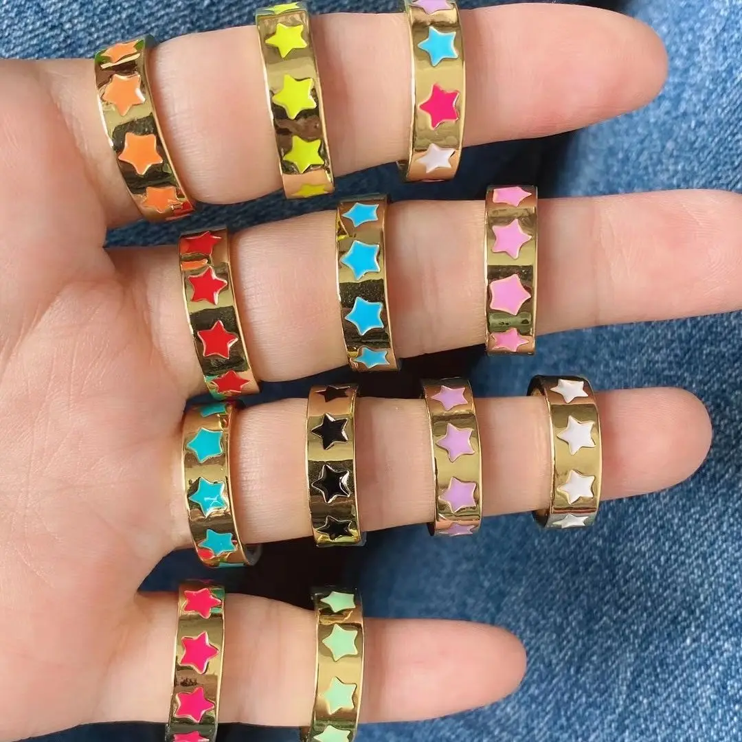 

10PCS, Colorful Enamel Rings For Women Star Ring Colorful Cute Finger Rings Vintage Female Jewelry