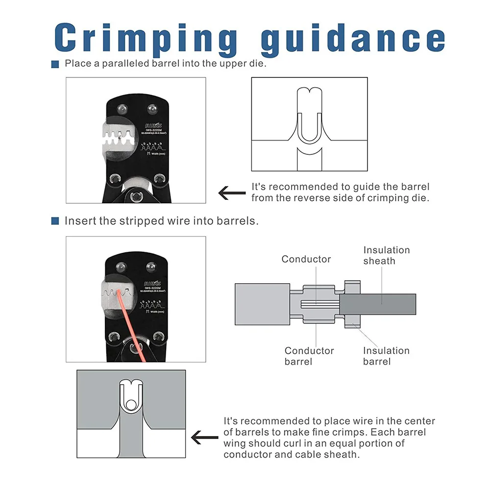 

Micro Connector Pin Crimping Tool 0.03-0.52mm² 32-20AWG Ratcheting Crimper Durable For Miniature Connector Pins Double-Layer