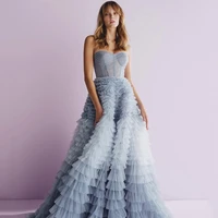 robe de soriee blue formal evening dresses tiered cake skirt sweetheart long prom dress 2021 celebrity party women gowns