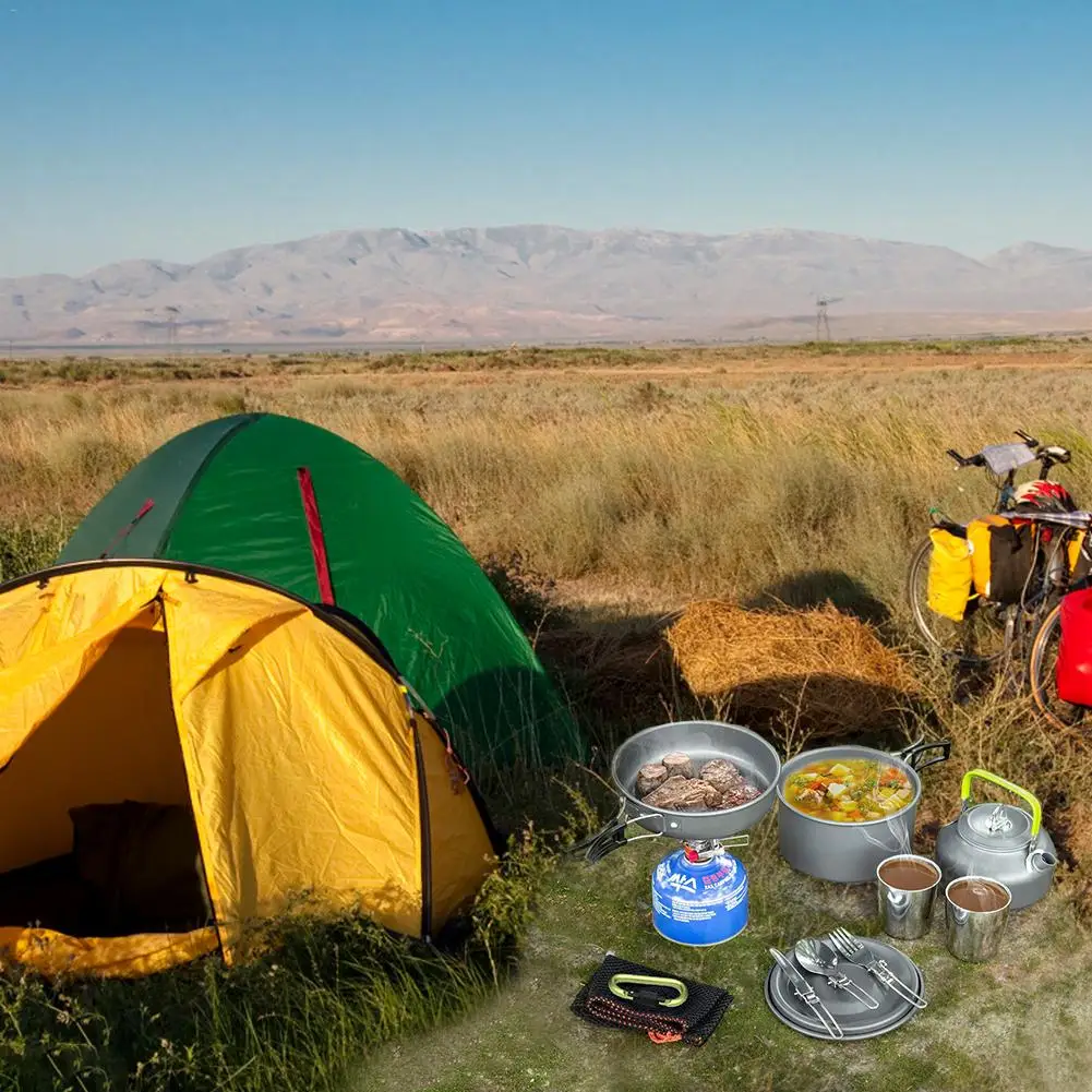Portable Outdoor kitchen cooking pot Camping Hiking Picnic Teapot Pot Set Cookware Mess Kit Carabiner Camping Cookware Stove