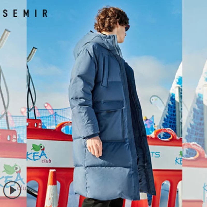 SEMIR мужской зимний пуховик, деловое длинное плотное зимнее пальто, Мужская однотонная модная верхняя одежда, теплое длинное пальто для мужчин