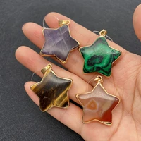 natural semi precious stone pendant five pointed star shape green agate metal support pendant diy necklace jewelry accessories