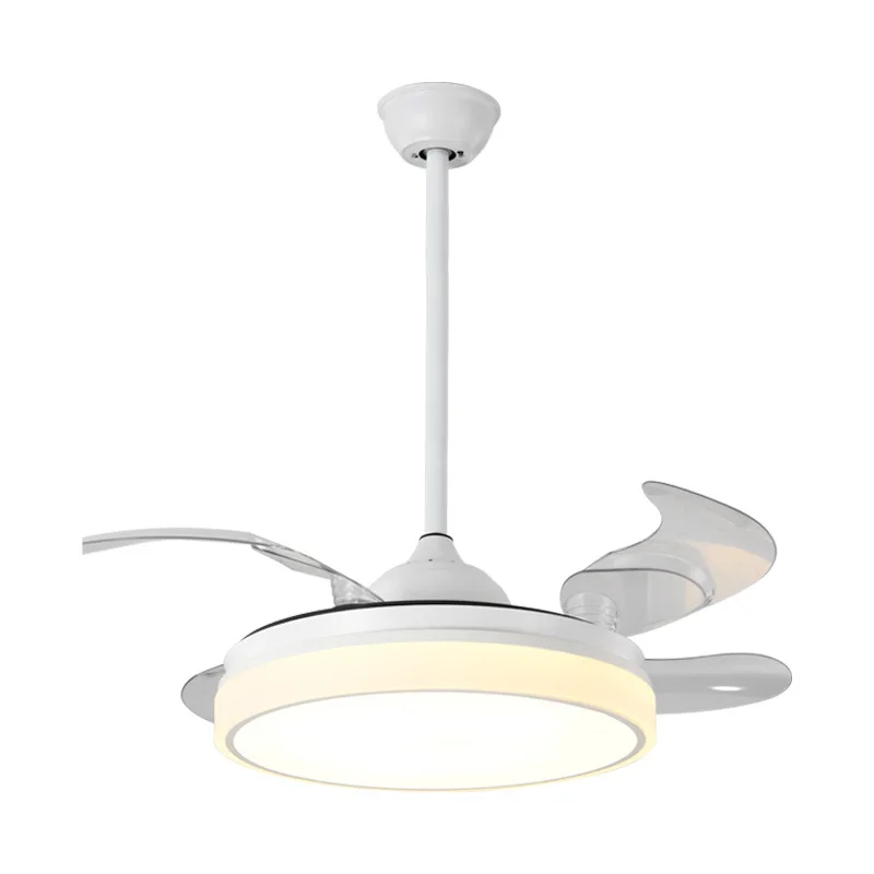 

White Modern Simple Nordic Intelligent LED Fan Lamp Bedroom Living Room Invisible Night Light Ceiling Fan Lamps