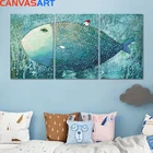 Картины на холсте, 5 шт., с изображением маленького дома, больших рыбок, настенные картины для гостиной в рамке, украшения для спальни