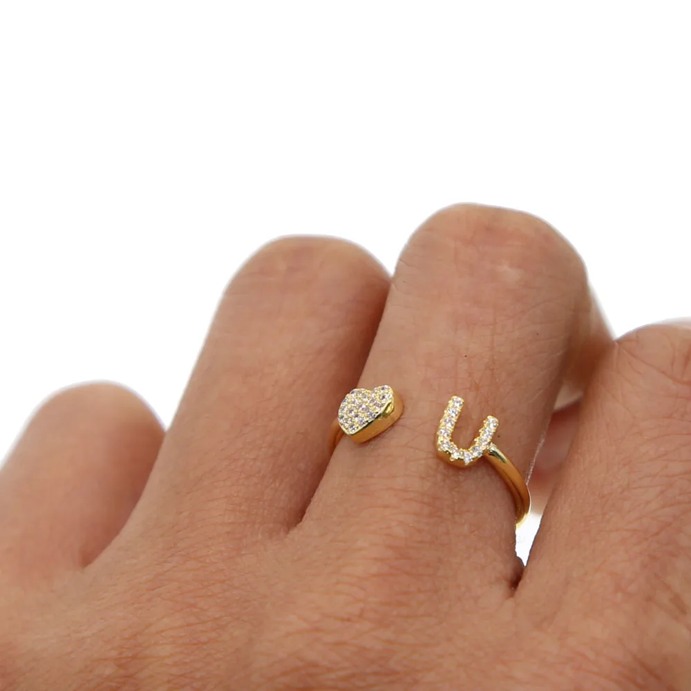 Новинка 2021 открытые Регулируемые кольца в форме сердца вы любите тебя золотого