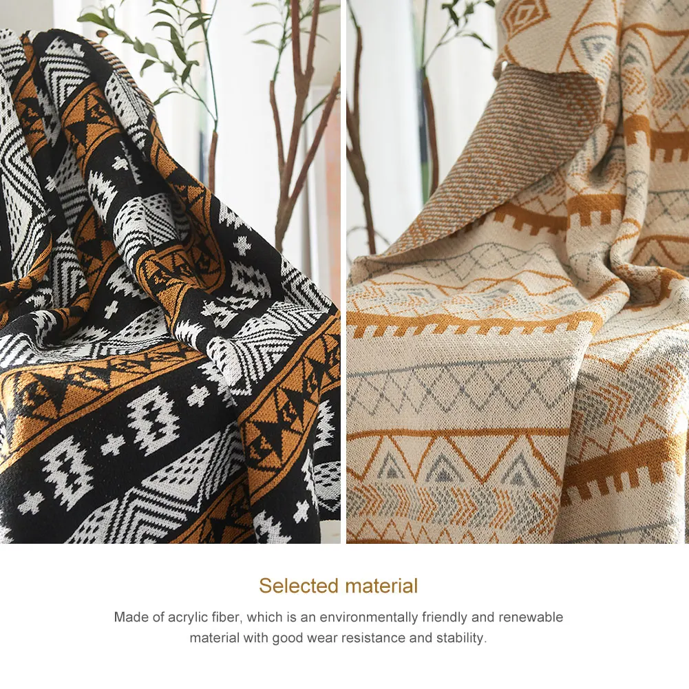 

Women Winter Jacquard Home Textile Shawl Blanket Knitted Bohemian Acrylic Fiber Keep Warm Camping Napping Outdoor With Tassels