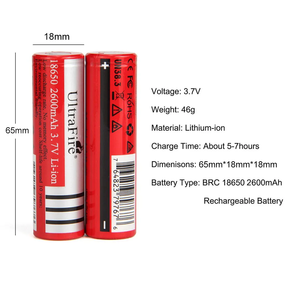 2 шт./лот светодиодный фонарь UltraFire Оригинальный 3 7 V 18650 2600mAh литий ионный