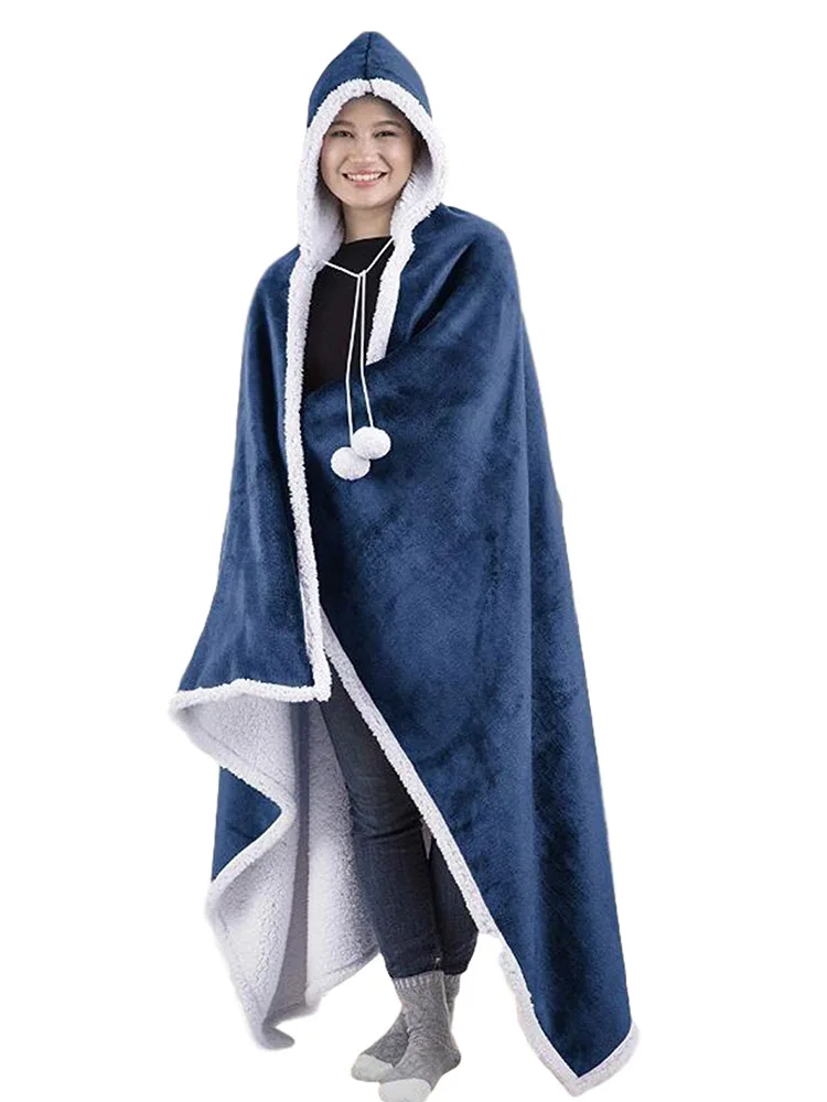 

Hooded Lazy Blanket Thicken And Longer Warm Jacket Red And Black Plaid Printed Casual Blanket Christmas Home Service Blanket