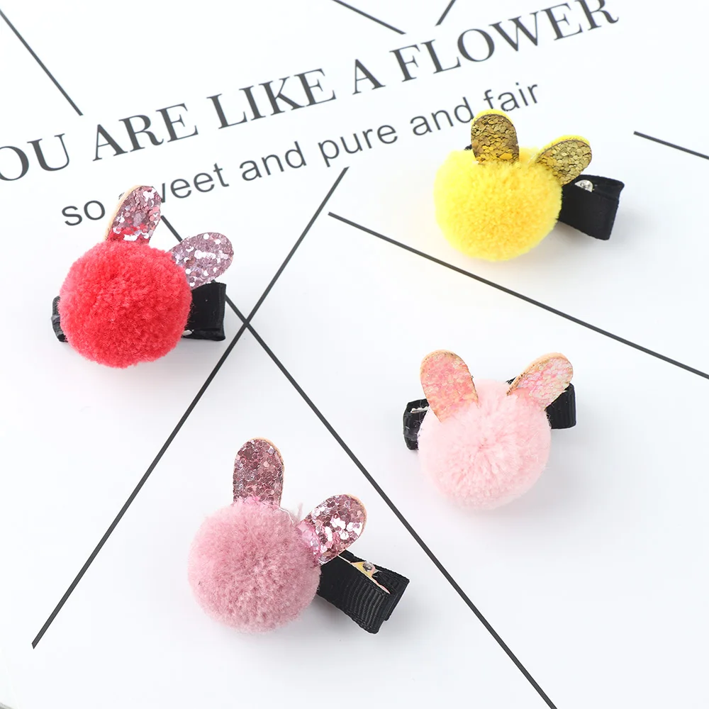 Милые заколки для волос в форме кроличьих ушей девочек детские с шерстяным
