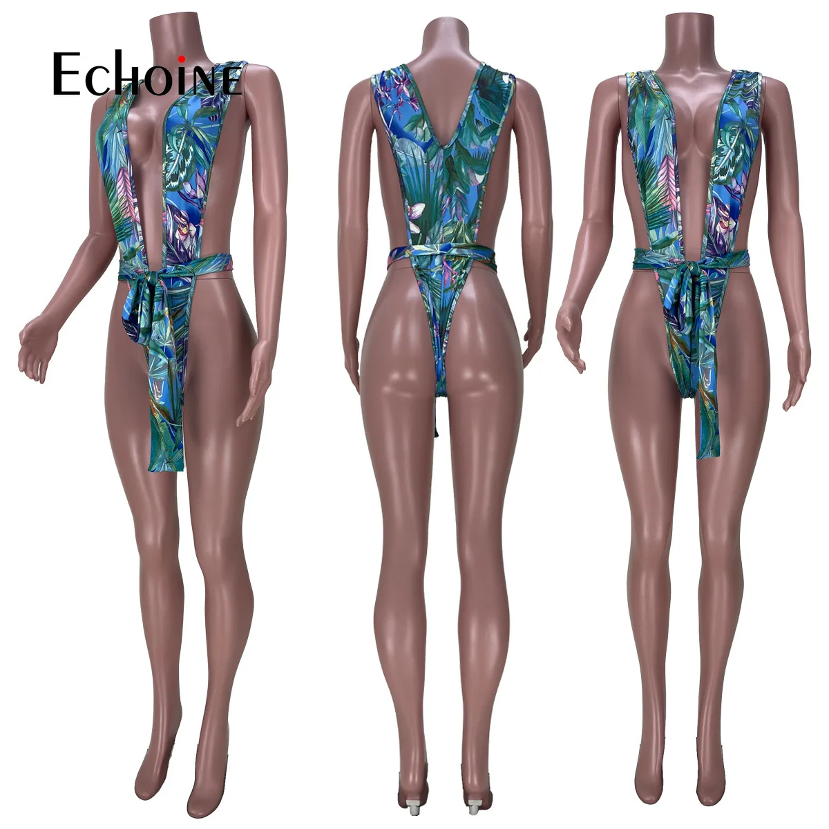 

Echoine Women Print Bodysuit Sexy v waist bikini set Bandage Swimsuit Summer Outfits Tow Piece Club Outfits Beach Wear Rompers