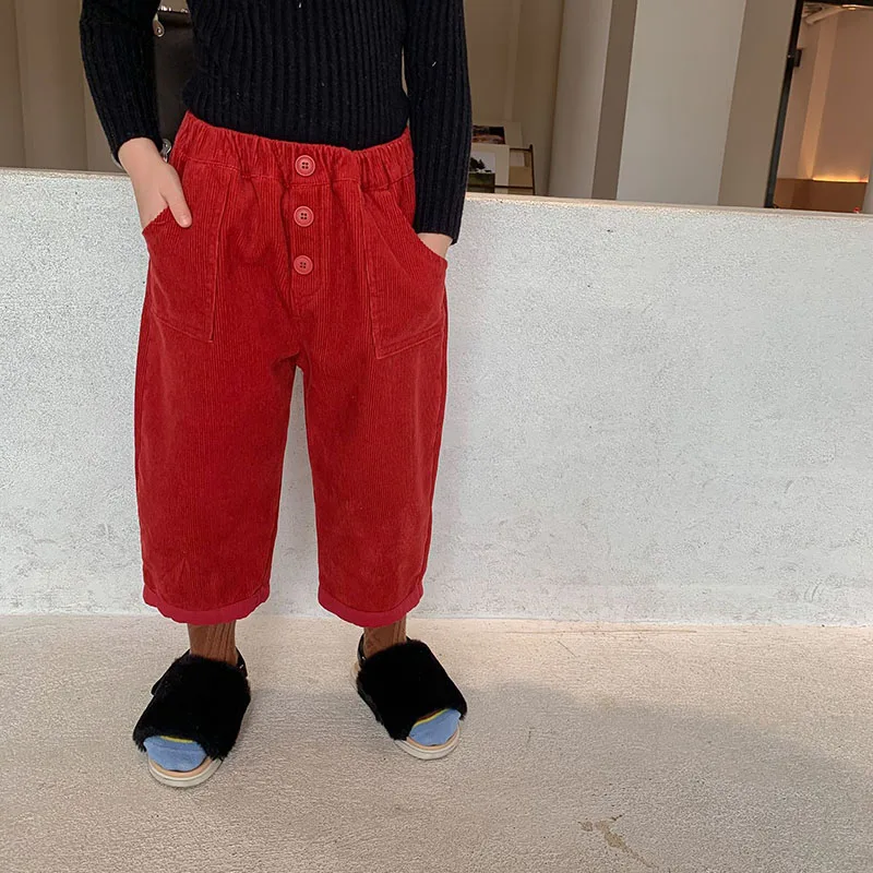 

2020 new winter children's wear girls' wide corduroy Plush pants baby's nine point radish trouser 2-46
