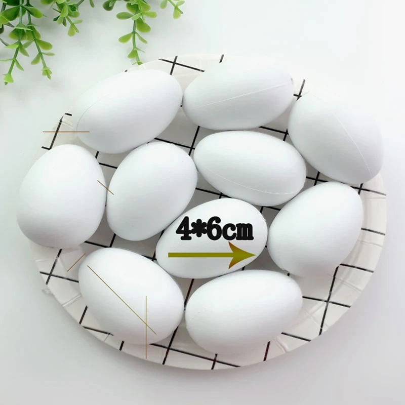 

50 PCS/set Easter White Hanging Plastic Eggs With Rope Artificial Eggs DIY Decorative Eggs