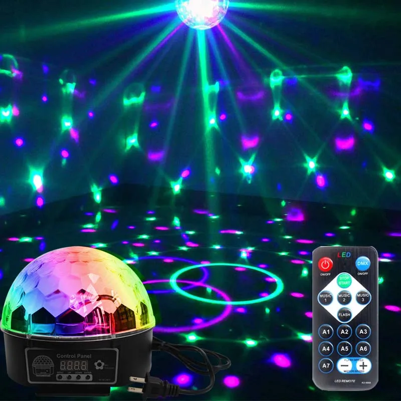 

9 colores 27 W bola mágica de cristal Led lámpara de escenario 21 modo Disco láser luces de fiesta Control de sonido DMX Lumiere