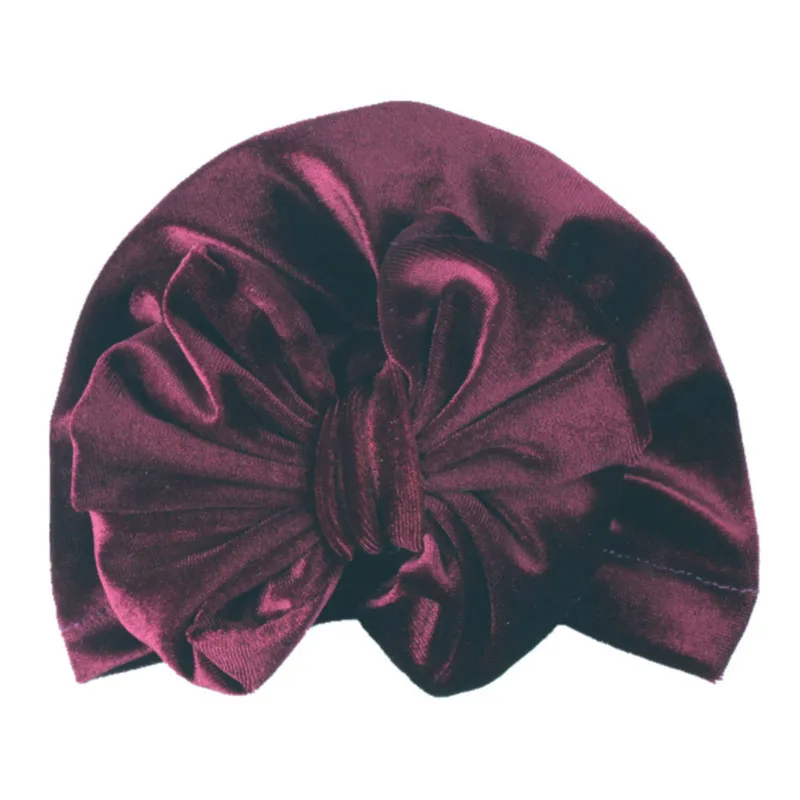 style 2 wine red Детские хлопковые шапки с большим бантом для девочек, головной убор в индийском стиле, осенняя Шапка-бини - Цвет: style 2 wine red