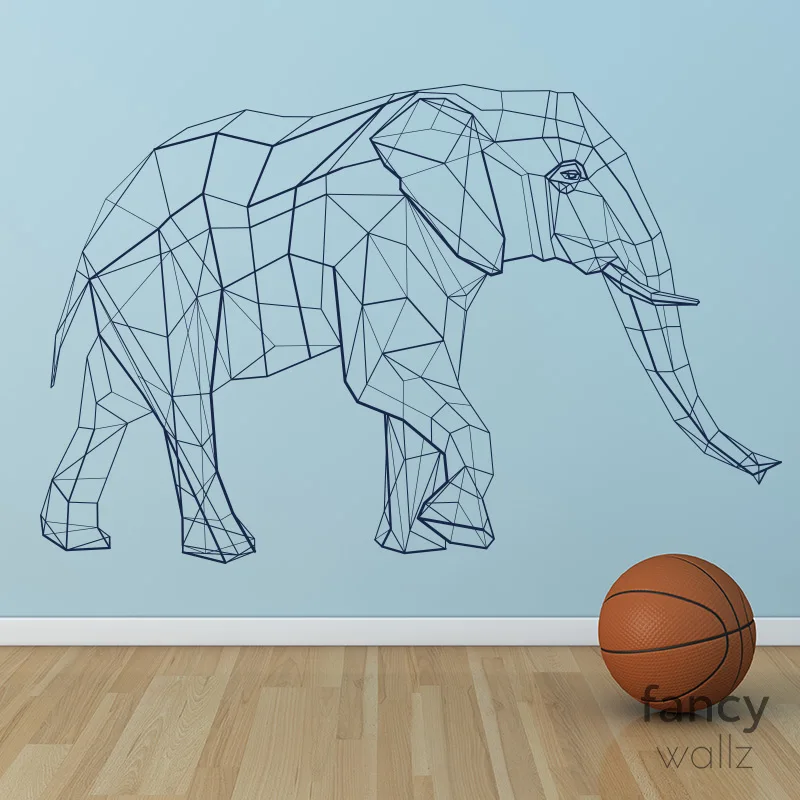 Геометрическая настенная наклейка с изображением слона - абстрактная наклейка искусства - геометрическая наклейка слона виниловый предмет декора для дома.