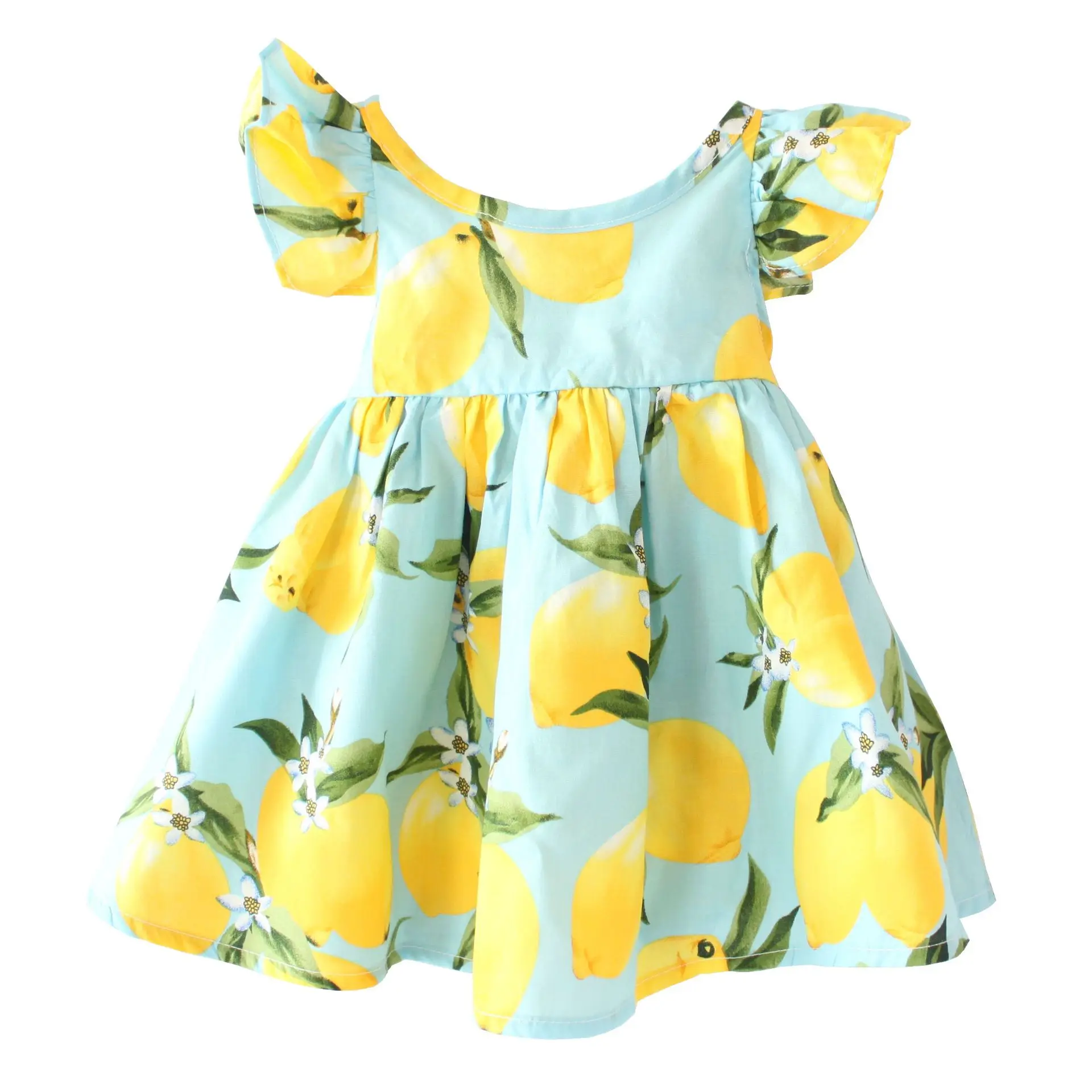 Clearance! Girls Dress Children Flying Sleeves Lemon Printed Cotton Holiday Beach Kids Dresses for | Детская одежда и обувь