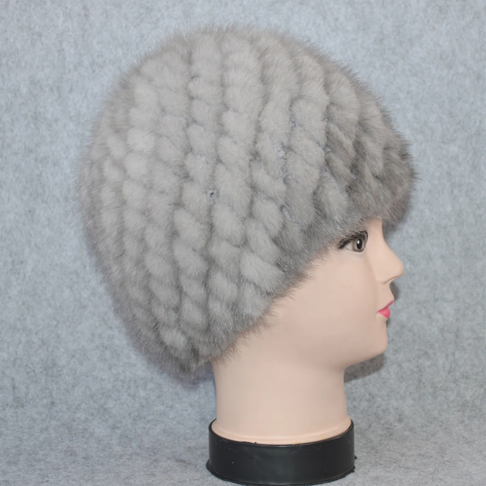 Cotton Lining Winter Lovely Real Mink Fur Hat Women Good Elastic Knitted Real Natural Mink Fur Beanies Caps Real Mink Fur Cap