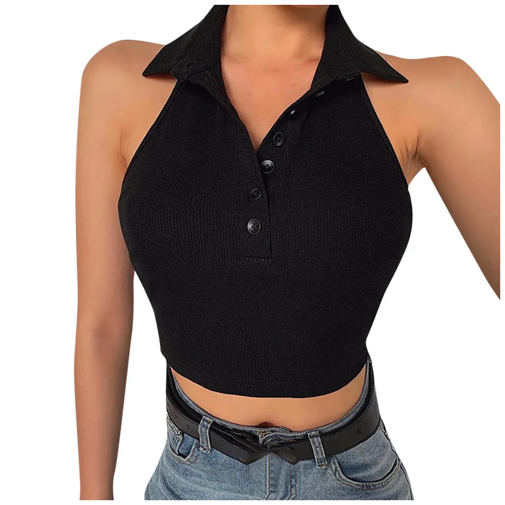 Женские майки топы 2020 модные с v образным вырезом на пуговицах без рукавов тонкие