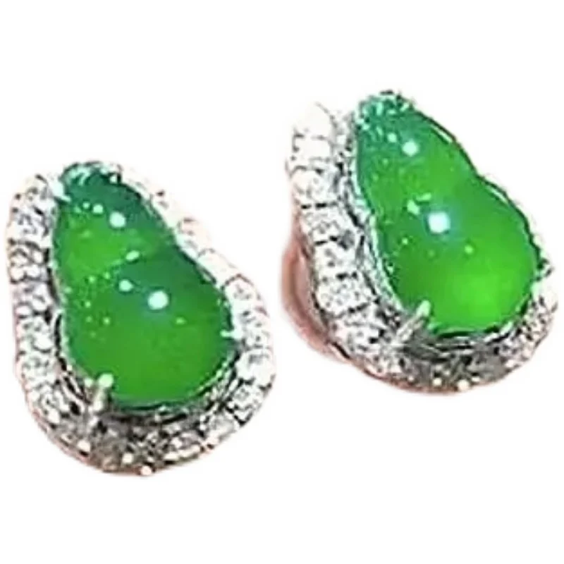 

2021 New Love Full Color Sun Green Chalcedony Gourd Stud Earrings S925 Sterling Silver Inlaid Simple Grandeur Design
