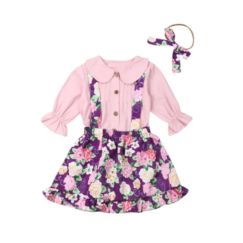 Комплект одежды для маленьких девочек рубашка с отложным воротником и длинным