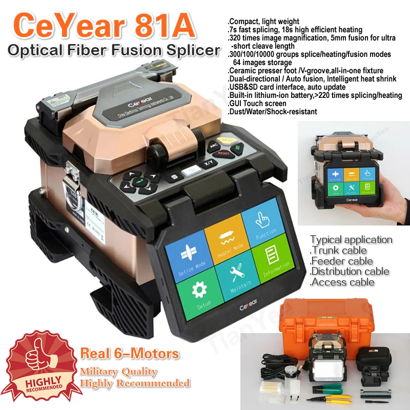 

High quality CeYear 81A Military Grade Real 6-Motors Optical Fiber Fusion Splicer 5-colors options tool Express Shipping