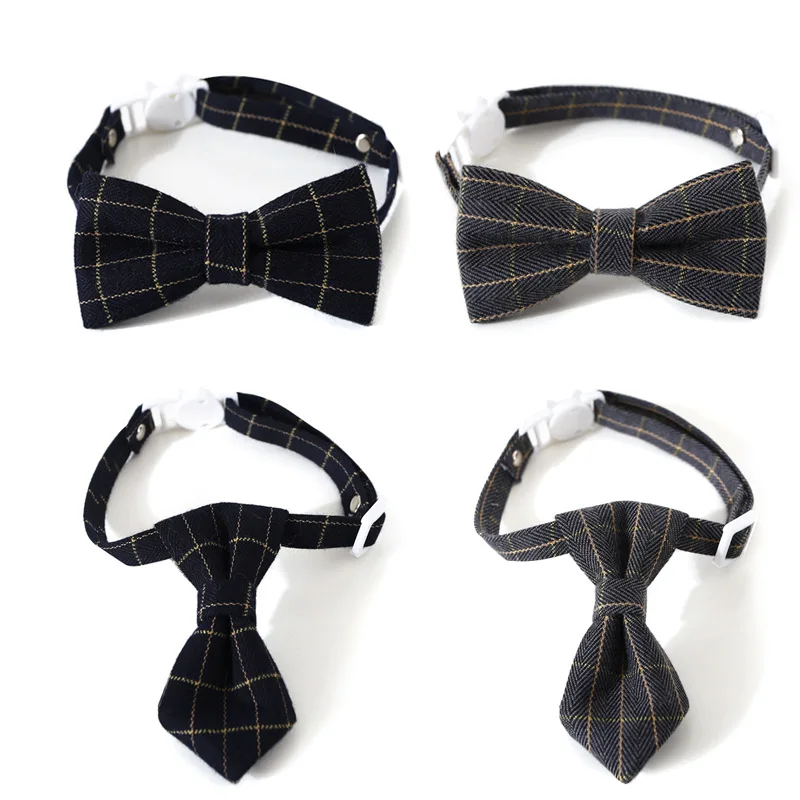 

Plaid Bowknot Cat Collar Breakaway Adjustable Puppy Chihuahua Bow Tie Cotton Pets Cat Collars Kitten Necklace Pet Accessories