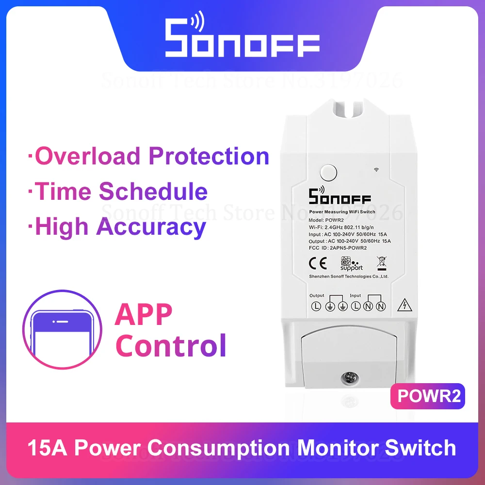 Умный выключатель Itead Sonoff PowR2 15 А Wi Fi контроль питания в режиме реального времени