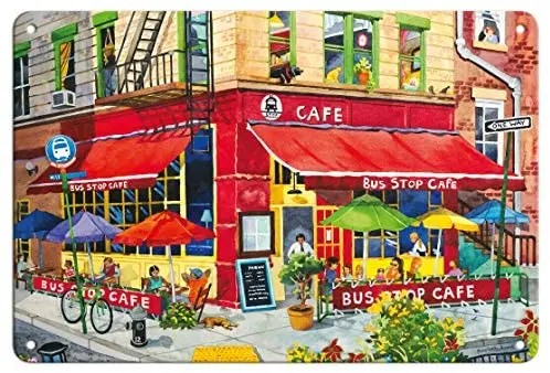 

Bus Stop Cafe Poster Retro Tin Sign for Street Garage Family Cafe Bar Decoration Crafts Metal Tin Sign 8x12inch