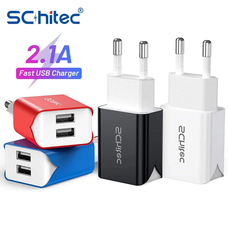 

Schitec Portable Dual USB Charger 5V 2.1A For iPhone 13 12 X Charger EU Plug Fast Wall Charger for Samsung Note 10 Xiaomi Mi 11