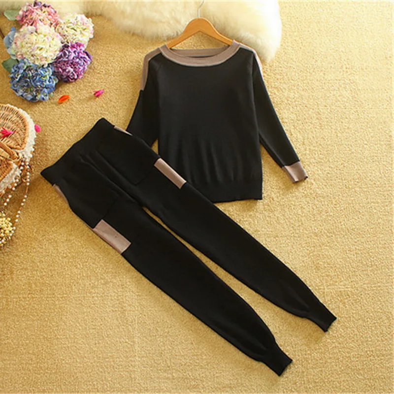 Vertvie Autumn Tracksuits Women Casual Knitted 2 Pcs Sets Female Knitwear Slim Sweater Tops Pants Warm Winter Suits | Женская одежда