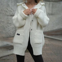 womens 2021 fallwinter hooded sweater jacket knitted cardigan jacket pocket cardigan mid length lantern sleeve knitted jacket