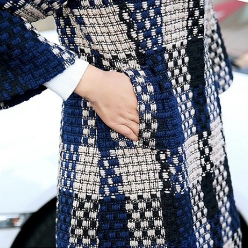 Plus Size M-4XL Plaid Long Wool Coat Womens 2020 New Autumn And Winter Korean Thick Woolen Fashion Slim Fit Jacket Female | Женская