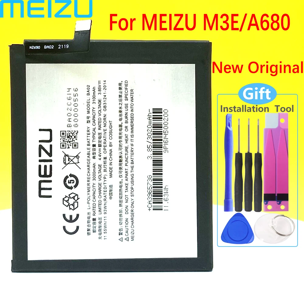 Meizu 100% оригинальный BA02 3100 мАч Новый аккумулятор для Meizu M3E A680Q A680M Meilan E литиевый телефон высокое качество + номер отслеживания