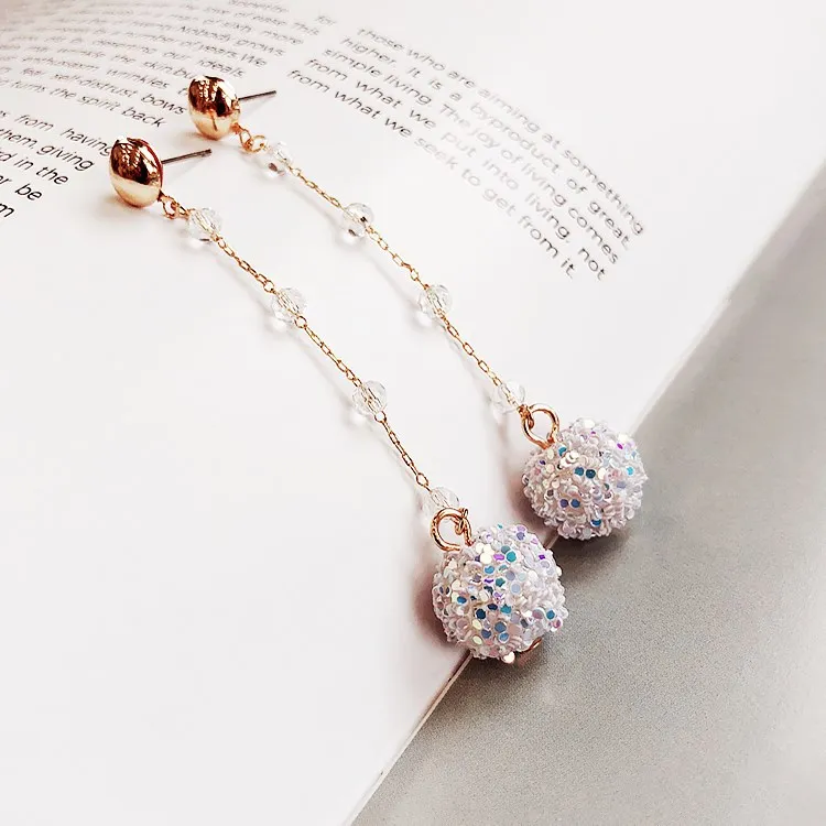 temperament long crystal ball dangler stud earrings without ear hole Ear clip wild style female eardrop jewelry gift for women | Украшения