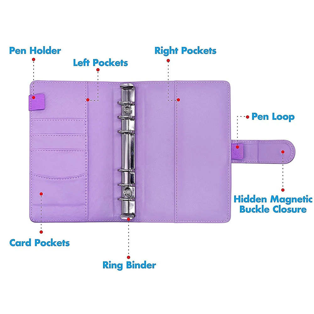 

A6 Budget Binder Envelopes PU Leather Budget Planner 6 Ring Binder Daily Planner Budget Cash Money Bill Receipts Organizer